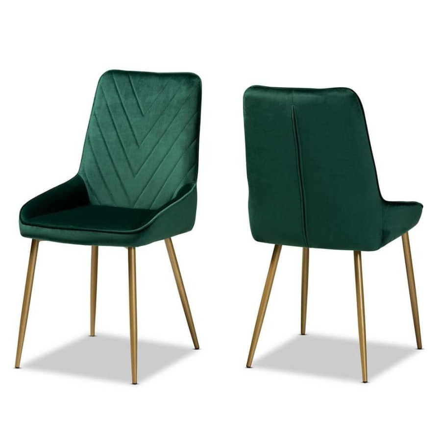 Living Room Furniture * | Priscilla Green And Gold Dining Chair (Set Of 2) By Baxton Studio