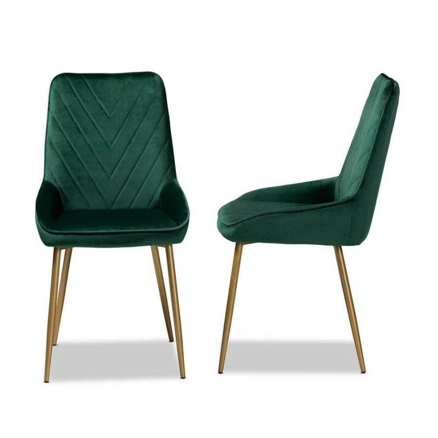 Living Room Furniture * | Priscilla Green And Gold Dining Chair (Set Of 2) By Baxton Studio