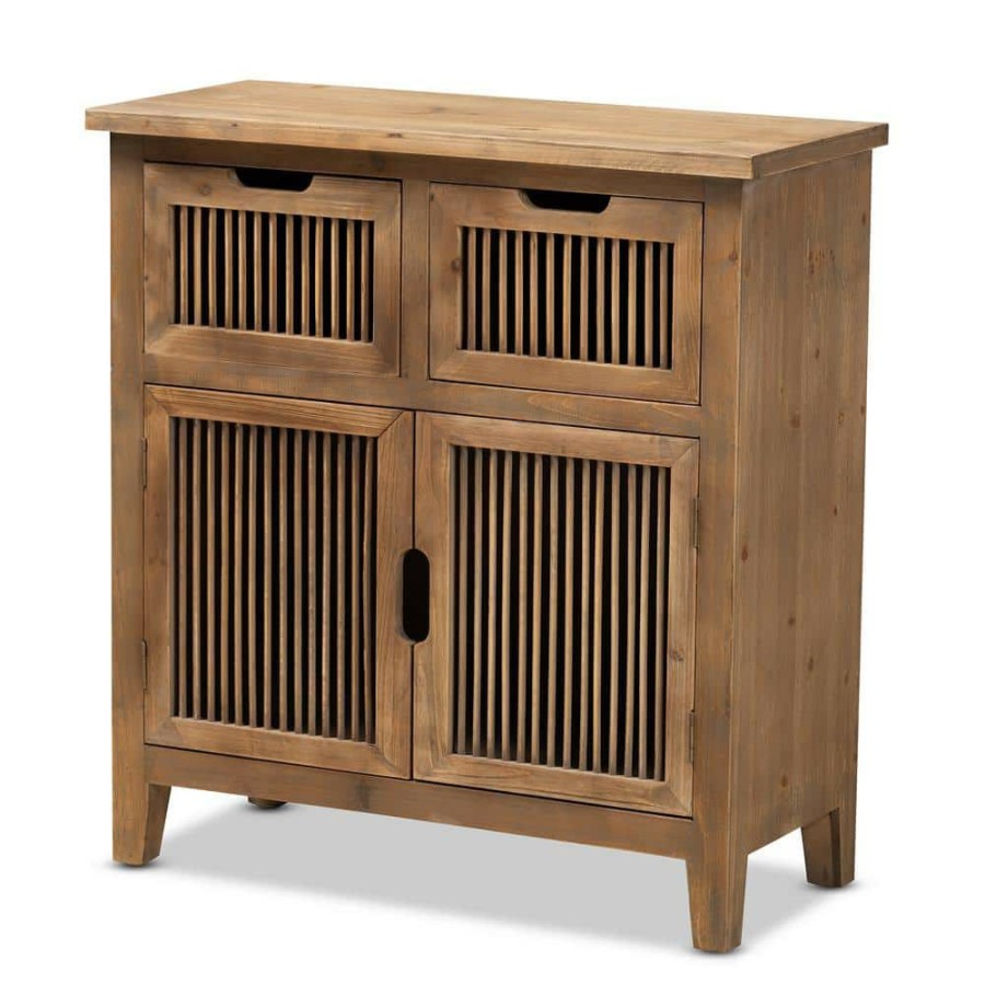 Living Room Furniture * | Clement Oak 2-Door And 2-Drawer Accent Storage Cabinet By Baxton Studio