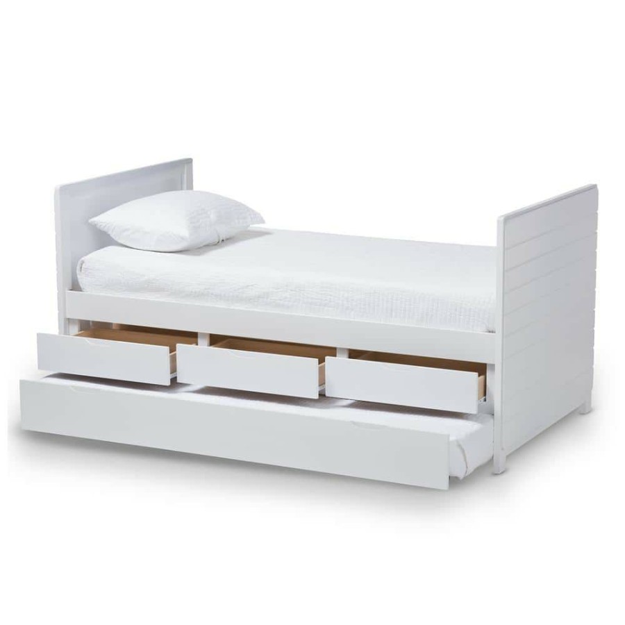 Bedroom Furniture * | Linna White Twin Daybed With Trundle By Baxton Studio