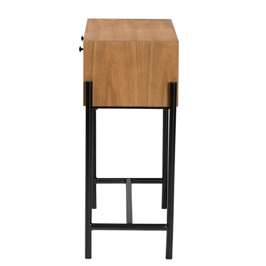 Entryway Furniture * | Santino 31.5 In. Natural Brown And Black Rectangle Wood Top Console Table By Baxton Studio