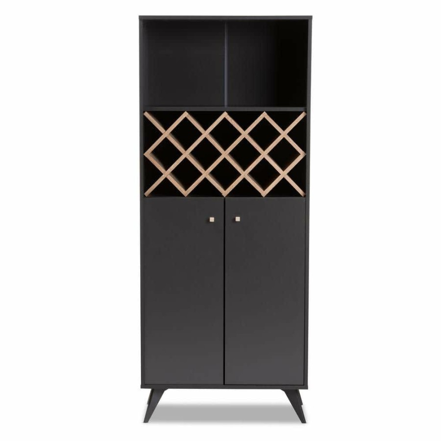 Bar Furniture * | Serafino 10-Bottle Dark Gray And Oak Brown Wine Cabinet By Baxton Studio