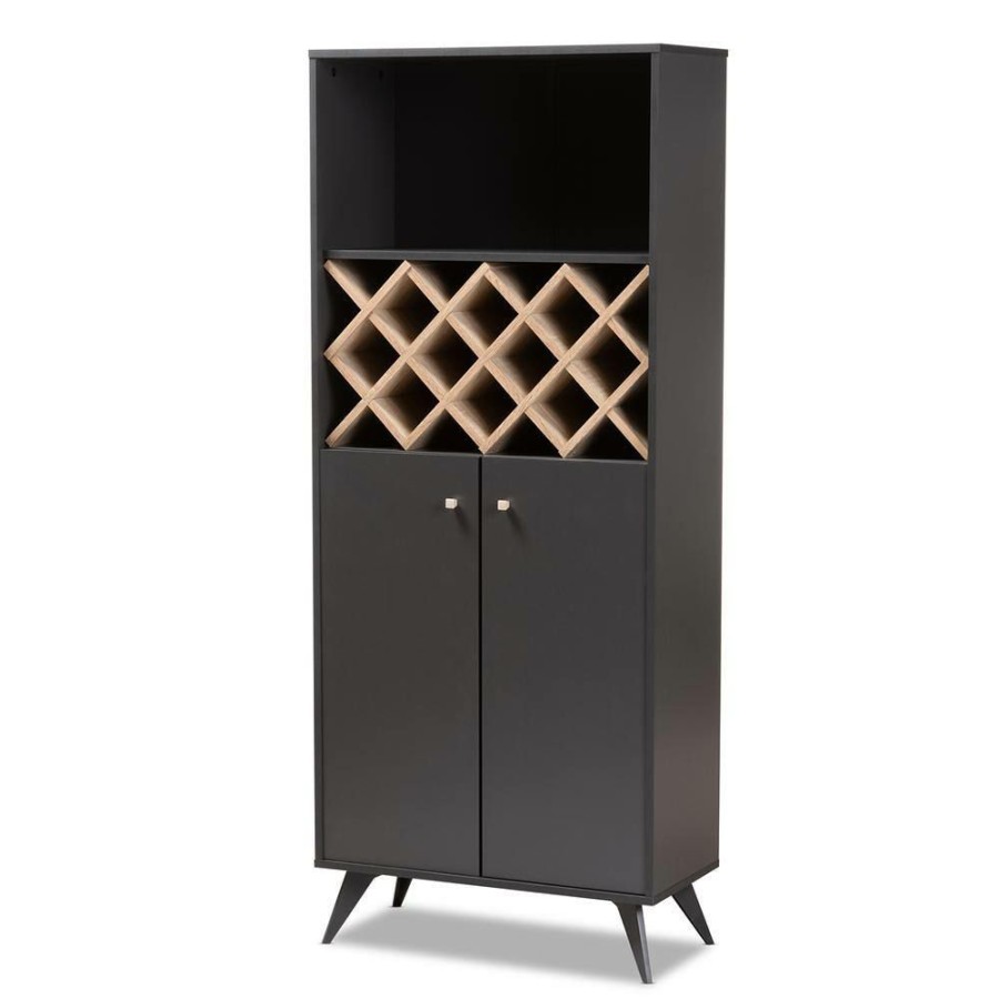 Bar Furniture * | Serafino 10-Bottle Dark Gray And Oak Brown Wine Cabinet By Baxton Studio