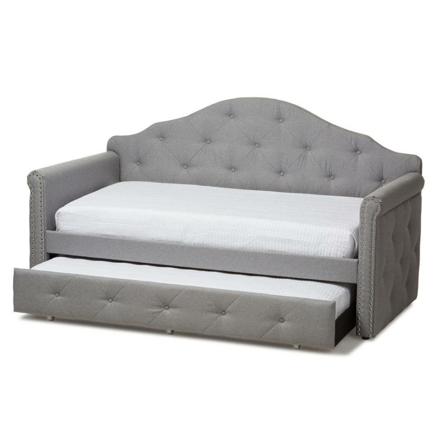 Bedroom Furniture * | Emilie Grey Day Bed With Trundle By Baxton Studio