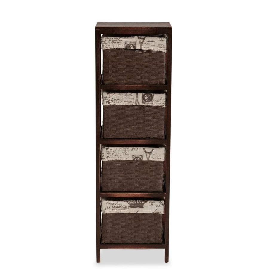 Bar Furniture * | Bosley Dark Brown And Beige Storage Cabinet With 4-Baskets By Baxton Studio