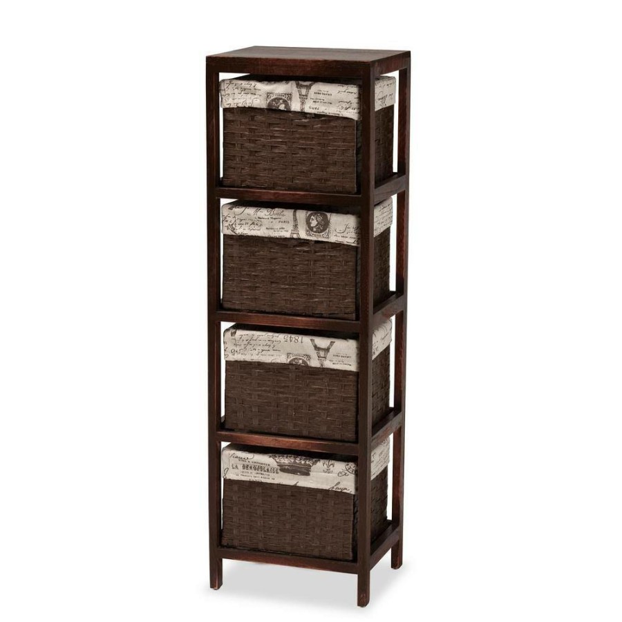 Bar Furniture * | Bosley Dark Brown And Beige Storage Cabinet With 4-Baskets By Baxton Studio