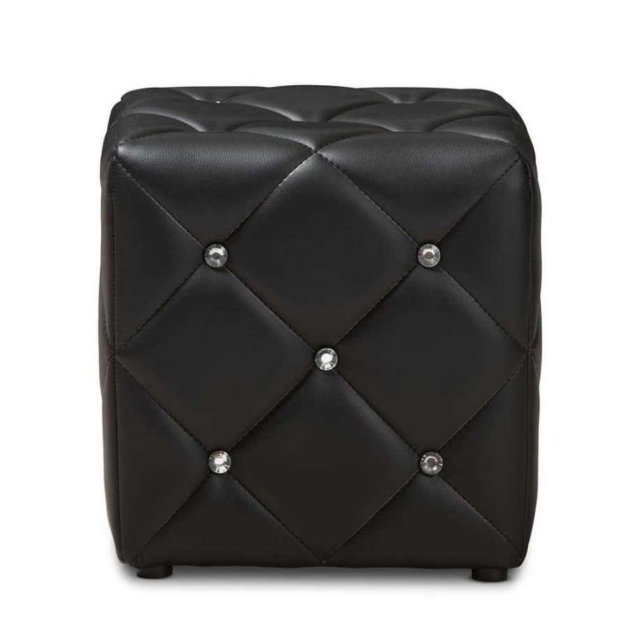 Living Room Furniture * | Stacey Black Tufted Ottoman By Baxton Studio