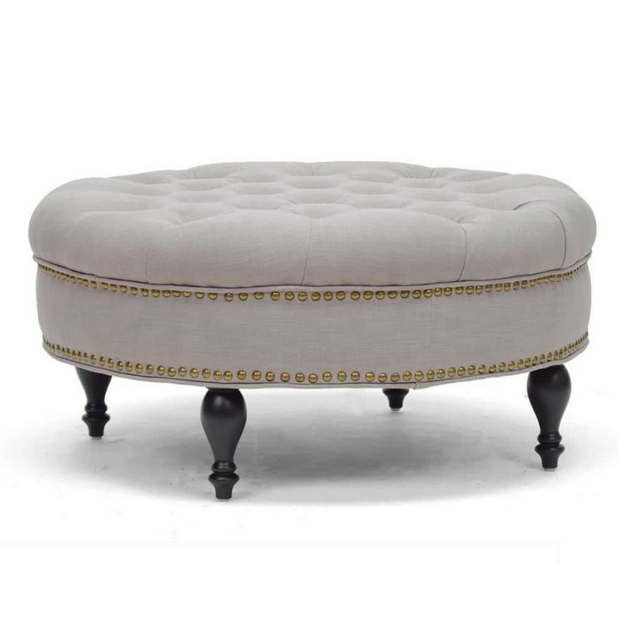 Living Room Furniture * | Palfrey Traditional Beige Fabric Upholstered Ottoman By Baxton Studio