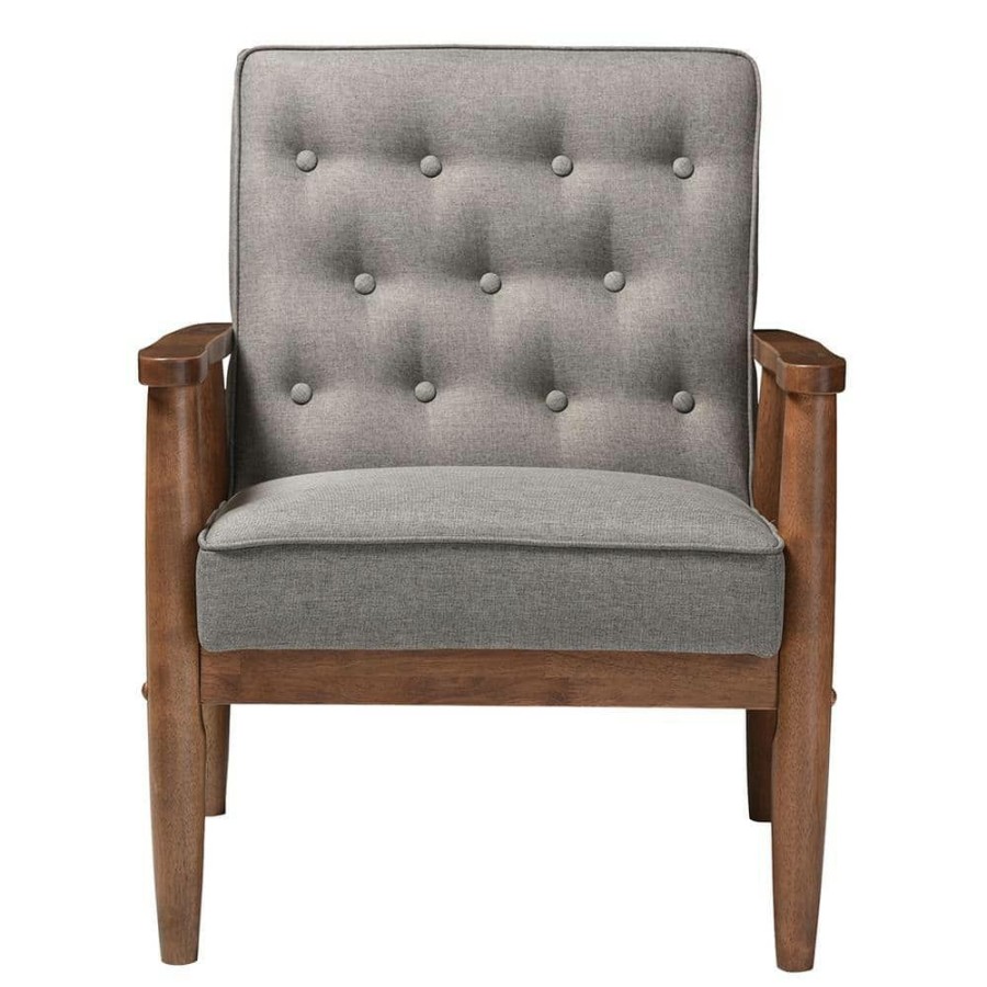 Living Room Furniture * | Sorrento Mid-Century Gray Fabric Upholstered Accent Chair By Baxton Studio