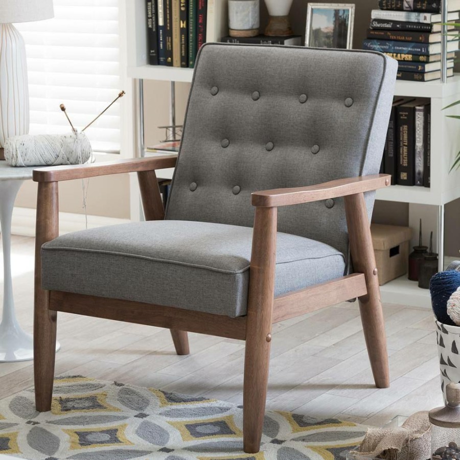 Living Room Furniture * | Sorrento Mid-Century Gray Fabric Upholstered Accent Chair By Baxton Studio