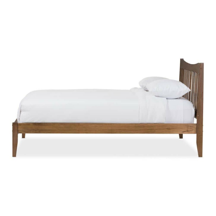 Bedroom Furniture * | Edeline Medium Brown Full Platform Bed By Baxton Studio