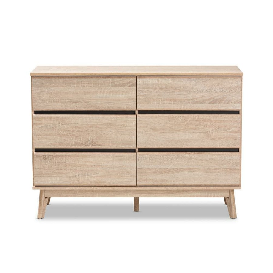 Bedroom Furniture * | Miren 6-Drawer Oak Brown And Dark Gray Dresser (33.3 In. X 47.3 In. X 16.7 In.) By Baxton Studio