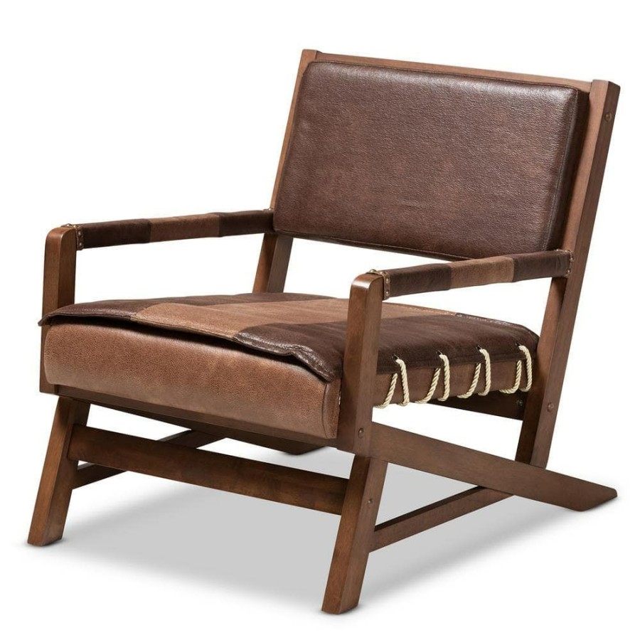 Living Room Furniture * | Rovelyn Brown And Walnut Fabric Chair By Baxton Studio