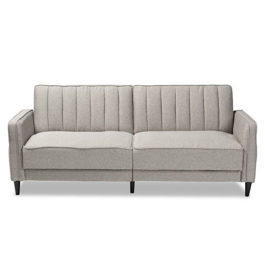 Living Room Furniture * | Colby 77.2 In. Gray Channel Tufted Fabric 3-Seater Twin Sleeper Sofa Bed With Tapered Legs By Baxton Studio