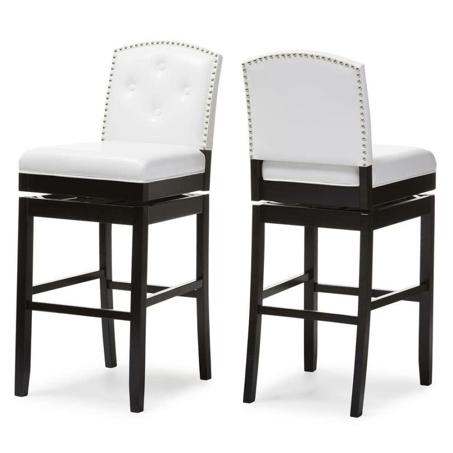 Bar Furniture * | Ginaro White Faux Leather Upholstered 2-Piece Bar Stool Set By Baxton Studio