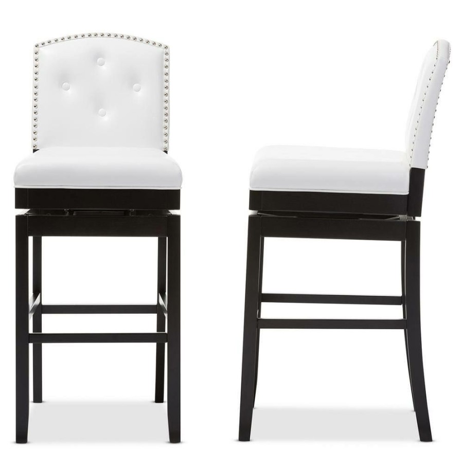 Bar Furniture * | Ginaro White Faux Leather Upholstered 2-Piece Bar Stool Set By Baxton Studio