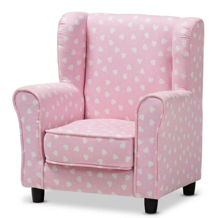 Entryway Furniture * | Selina Pink And White Heart Patterned Fabric Kids Armchair By Baxton Studio