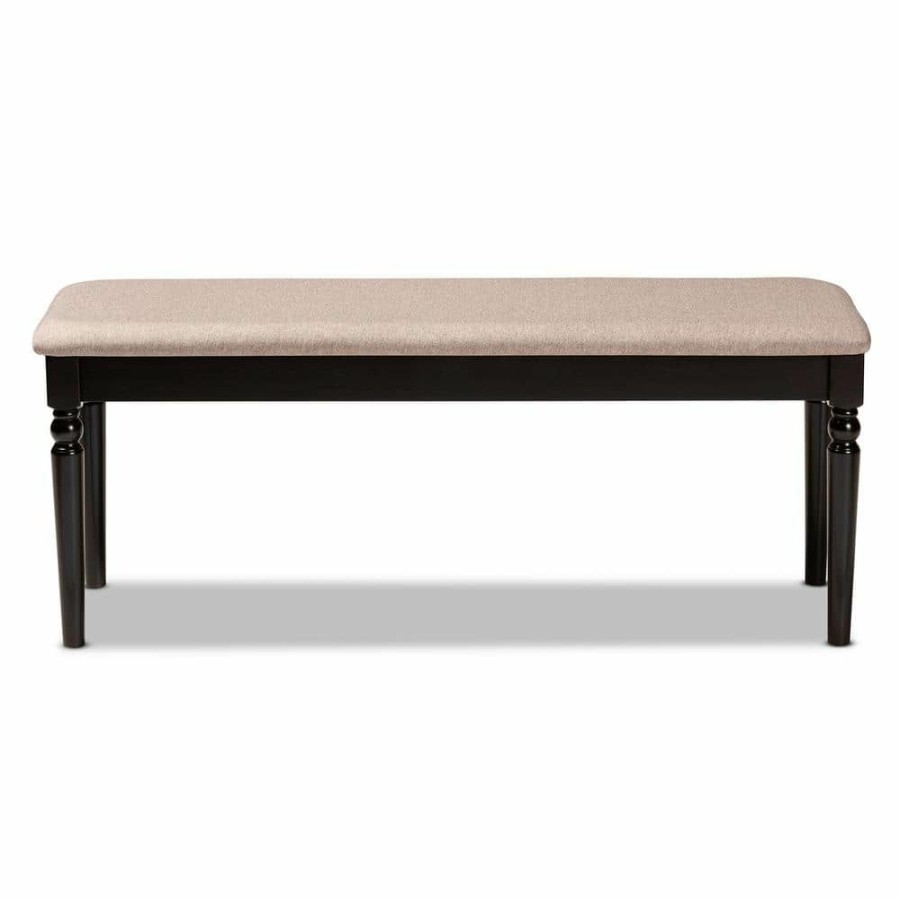 Living Room Furniture * | Giovanni Sand And Dark Brown Dining Bench By Baxton Studio