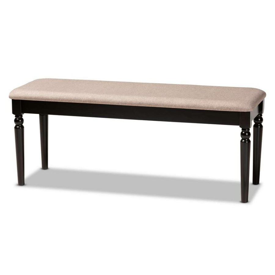 Living Room Furniture * | Giovanni Sand And Dark Brown Dining Bench By Baxton Studio