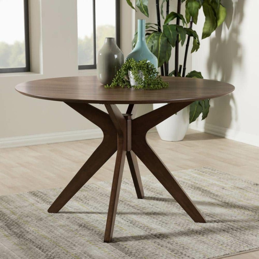 Living Room Furniture * | Monte Medium Brown Finished Wood Dining Table By Baxton Studio