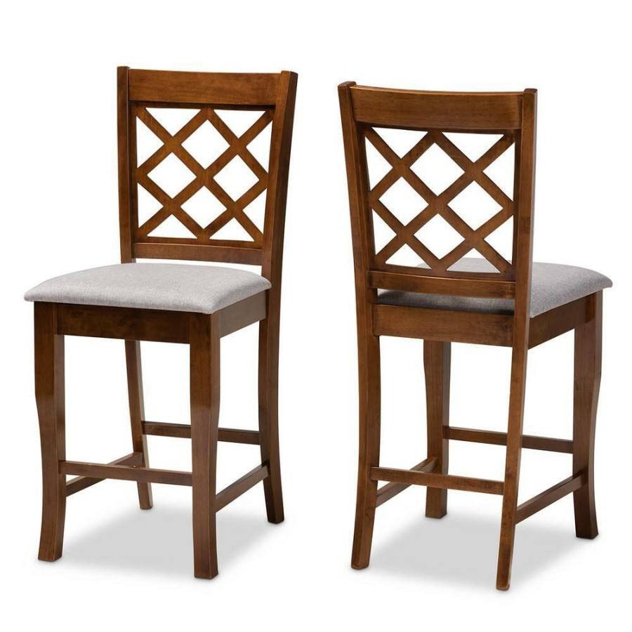 Bar Furniture * | Aria 25 In. Grey And Walnut Pub Stool (Set Of 2) By Baxton Studio