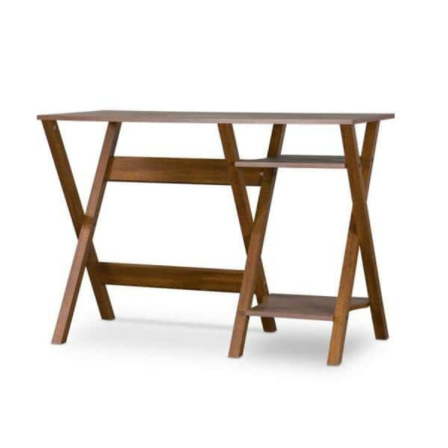 Bar Furniture * | 43 In. Rectangular Brown Writing Desks With Storage By Baxton Studio