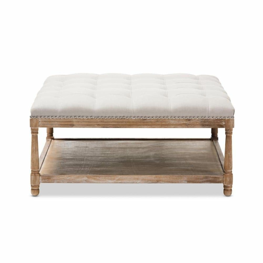 Living Room Furniture * | Carlotta Beige Coffee Table Ottoman By Baxton Studio