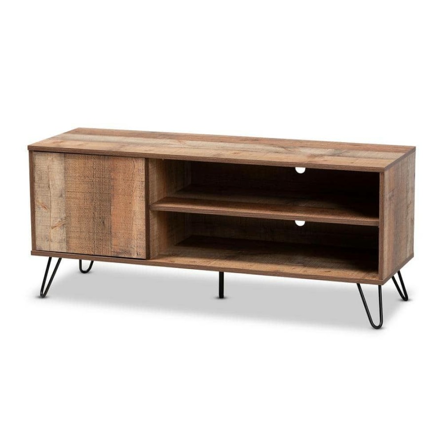 Living Room Furniture * | Iver Rustic Oak And Black Modern Tv Stand By Baxton Studio