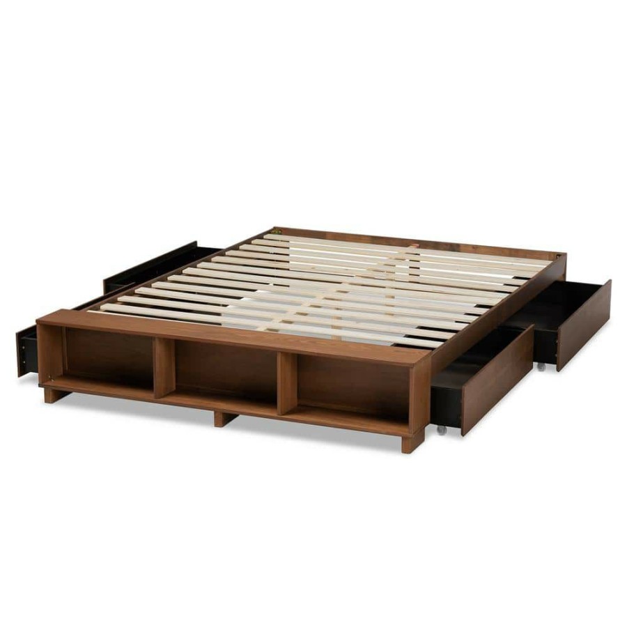 Bedroom Furniture * | Arthur Ash Walnut Queen Platform Bed Frame By Baxton Studio