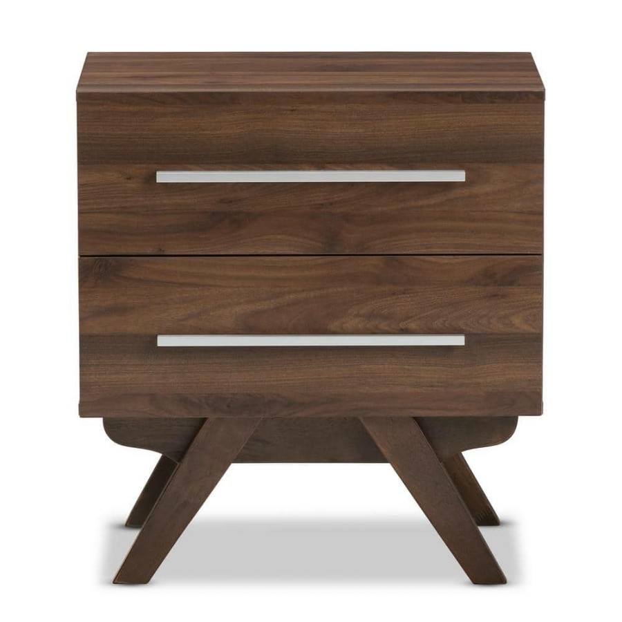 Bedroom Furniture * | Auburn 2-Drawer Brown Nightstand By Baxton Studio