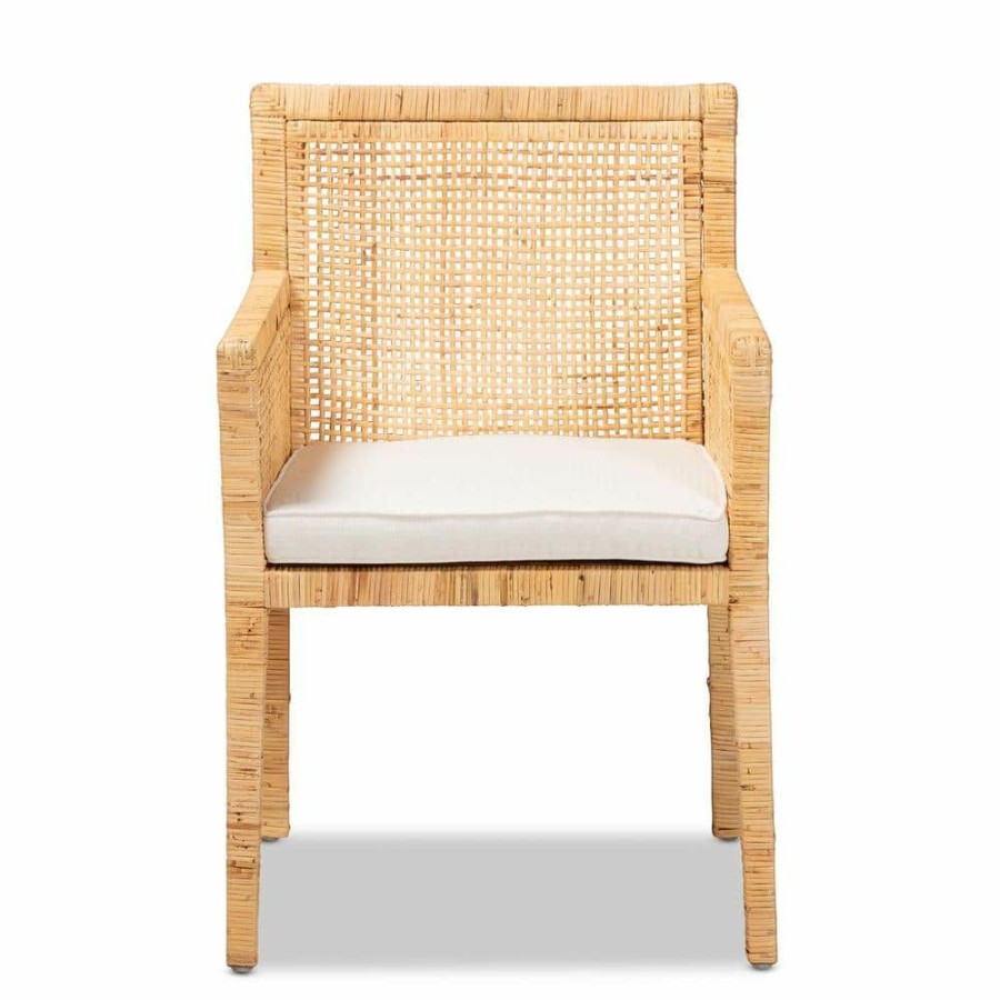 Living Room Furniture * | Karis Natural And White Dining Chair By Baxton Studio