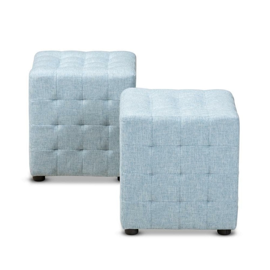 Living Room Furniture * | Elladio Light Blue Cube Ottoman Set By Baxton Studio