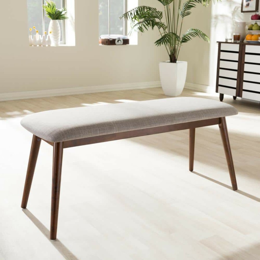 Entryway Furniture * | Flora Beige Fabric Upholstered Dining Bench By Baxton Studio