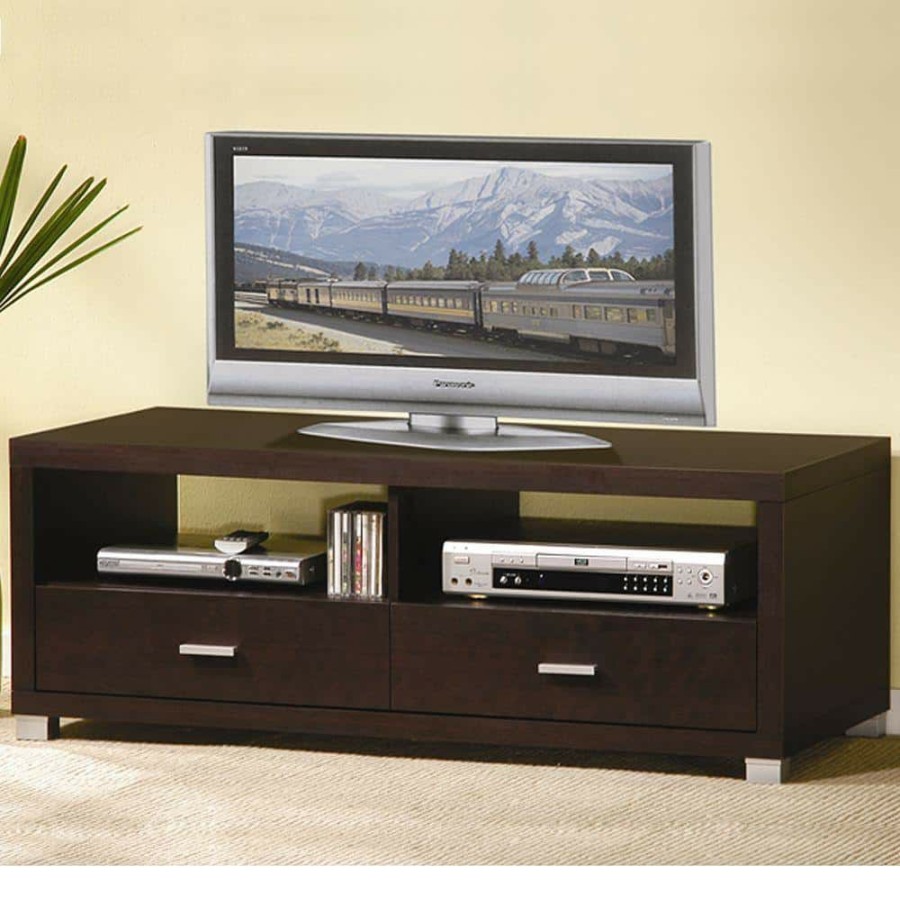 Living Room Furniture * | Derwent 47 In. Dark Brown Wood Tv Stand With 2 Drawer Fits Tvs Up To 52 In. With Cable Management By Baxton Studio