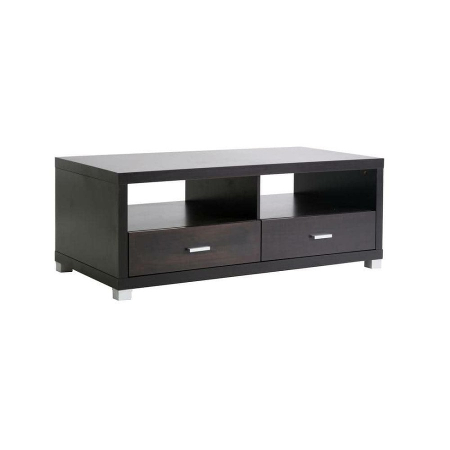 Living Room Furniture * | Derwent 47 In. Dark Brown Wood Tv Stand With 2 Drawer Fits Tvs Up To 52 In. With Cable Management By Baxton Studio