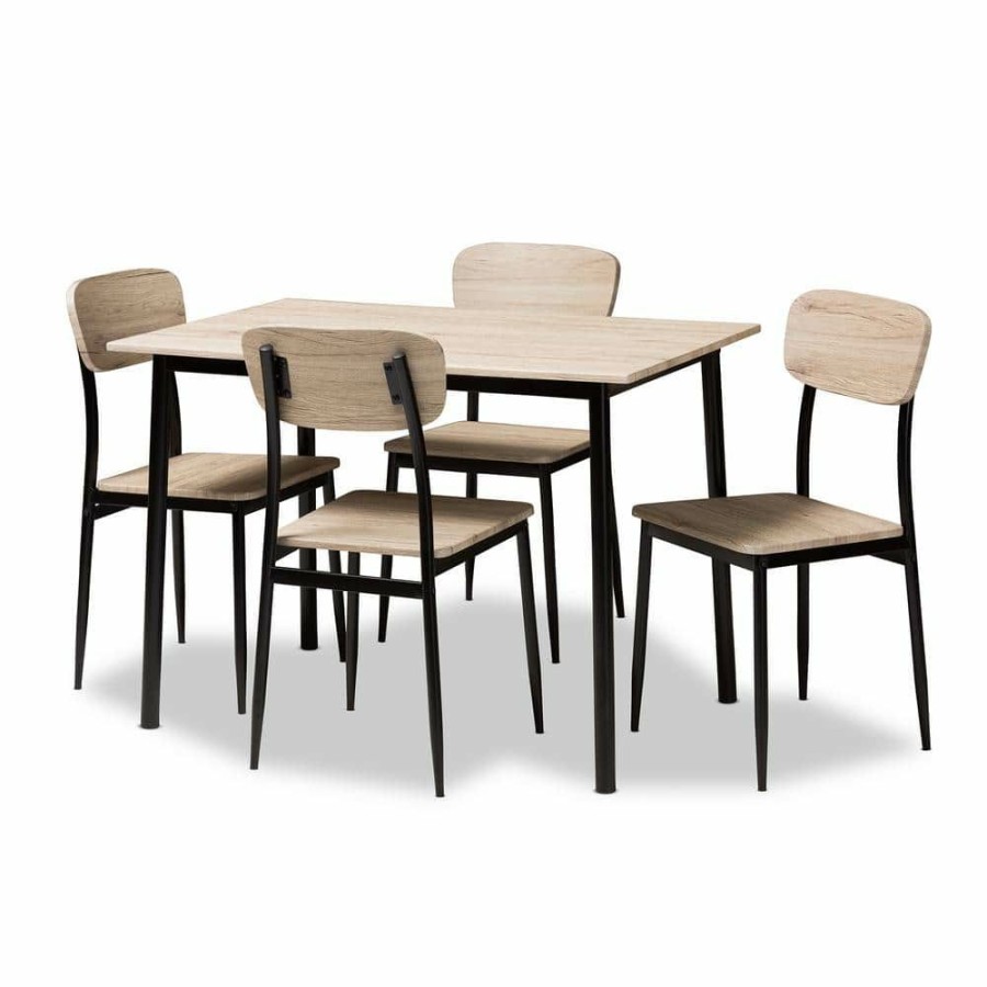 Living Room Furniture * | Honore 5-Piece Light Brown Dining Set By Baxton Studio