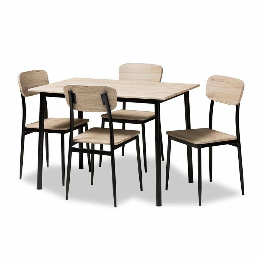 Living Room Furniture * | Honore 5-Piece Light Brown Dining Set By Baxton Studio