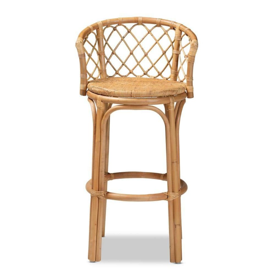 Bar Furniture * | Orchard 30 In. Natural Brown Low Back Rattan Bar Height Bar Stool By Baxton Studio