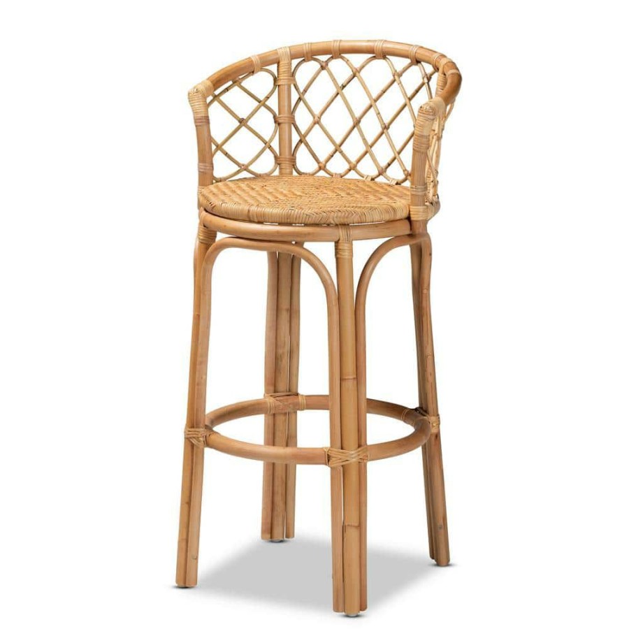 Bar Furniture * | Orchard 30 In. Natural Brown Low Back Rattan Bar Height Bar Stool By Baxton Studio