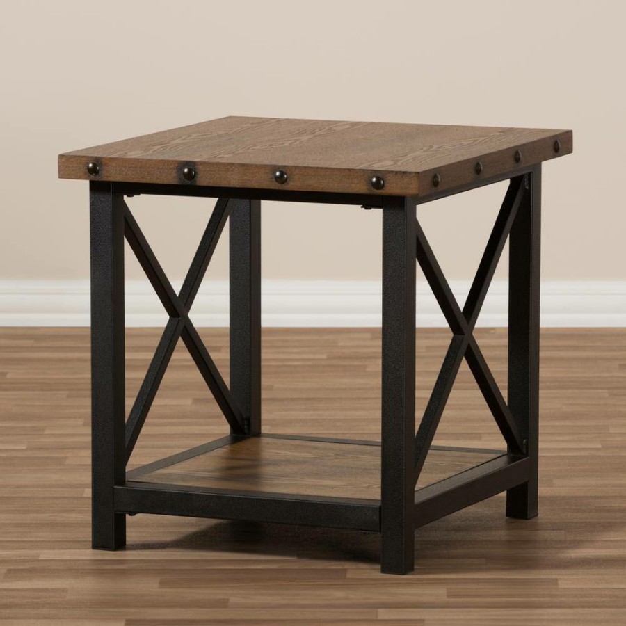 Living Room Furniture * | Herzen Medium Brown Wood Finished End Table By Baxton Studio