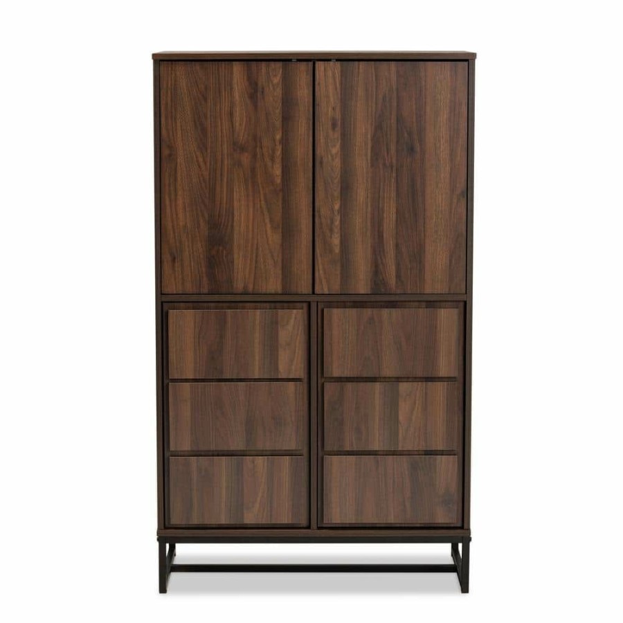 Bar Furniture * | Neil Walnut Brown And Black Storage Cabinet By Baxton Studio