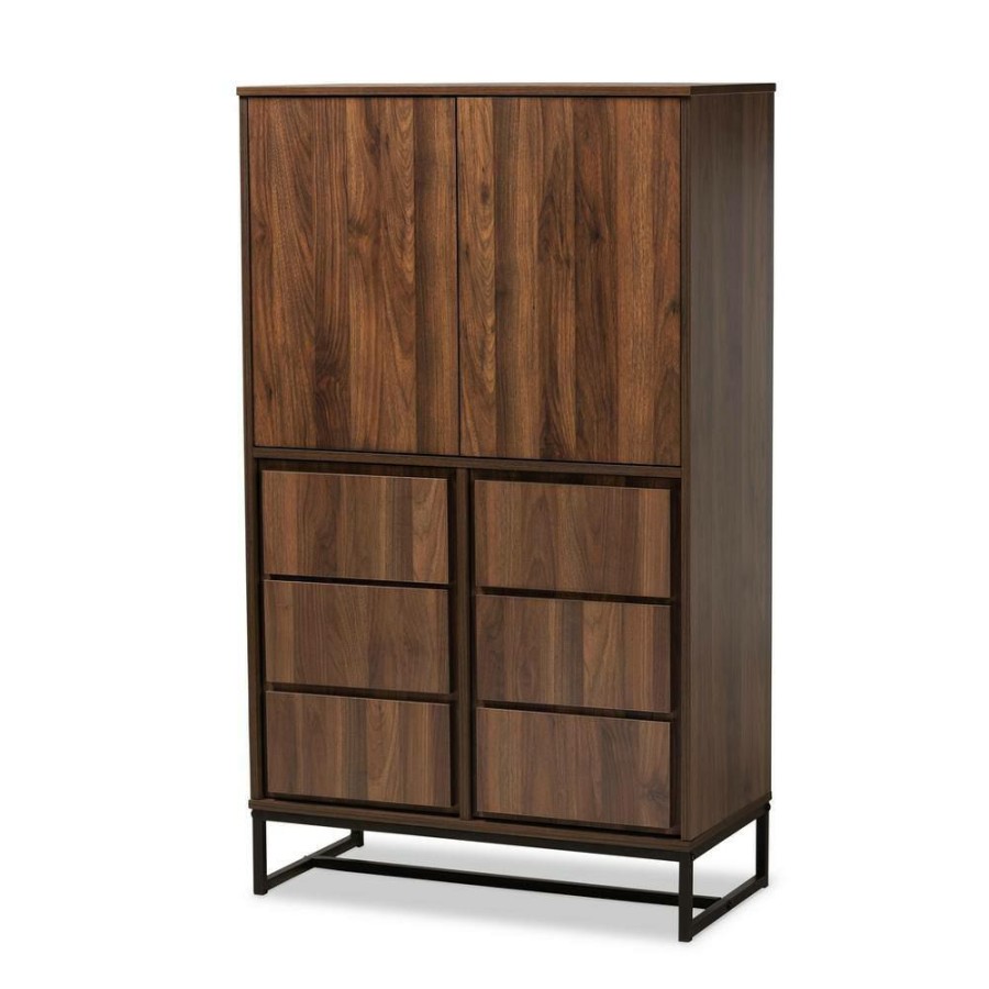 Bar Furniture * | Neil Walnut Brown And Black Storage Cabinet By Baxton Studio