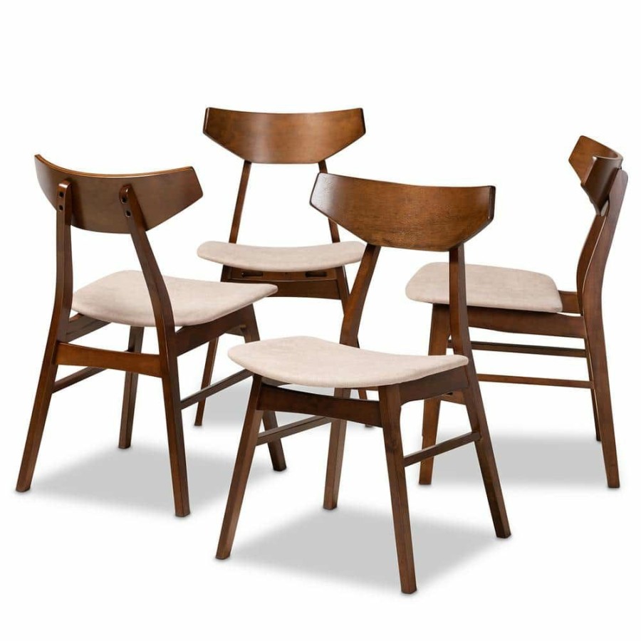 Living Room Furniture * | Danica Light Beige And Walnut Brown Fabric Dining Chair (Set Of 4) By Baxton Studio