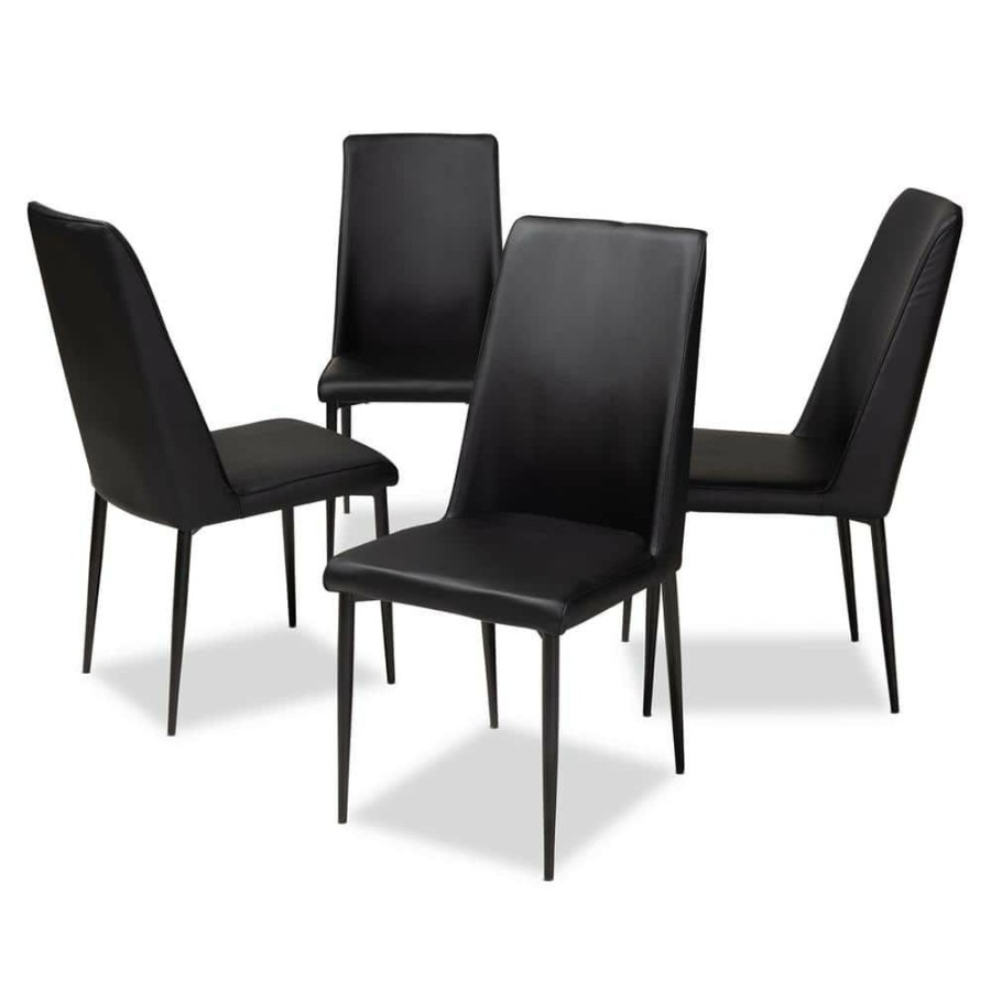 Living Room Furniture * | Chandelle Black Faux Leather Upholstered Dining Chair (Set Of 4) By Baxton Studio