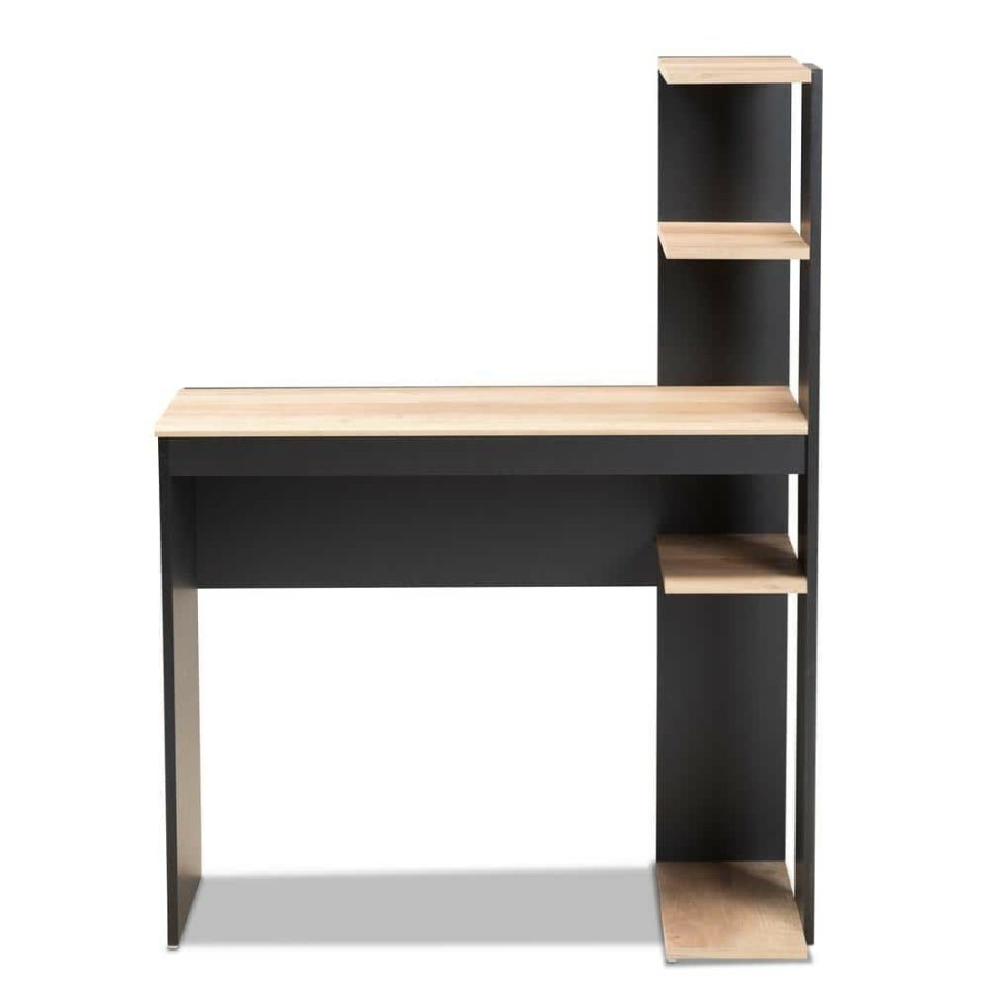 Bar Furniture * | Callahan 36.4 In. Dark Grey And Oak Computer Desk By Baxton Studio