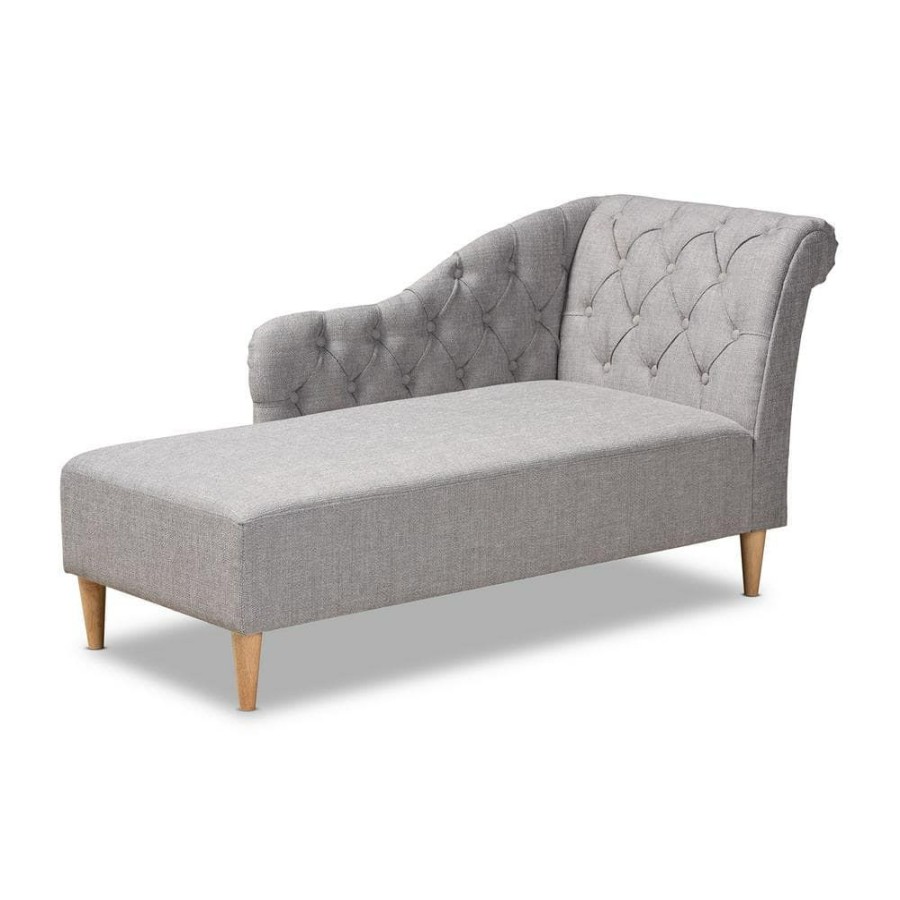 Living Room Furniture * | Emeline Gray Fabric Chaise Lounge By Baxton Studio