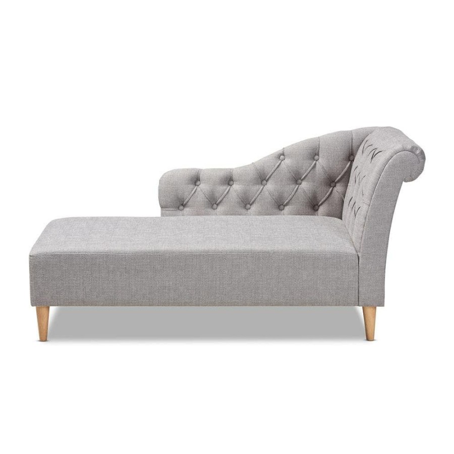 Living Room Furniture * | Emeline Gray Fabric Chaise Lounge By Baxton Studio