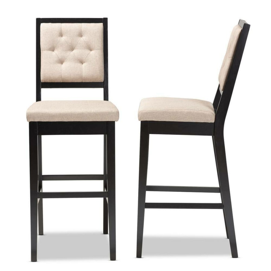 Bar Furniture * | Gideon 47.8 In. Sand And Dark Brown Low Back Wood Bar Height Bar Stool (Set Of 2) By Baxton Studio