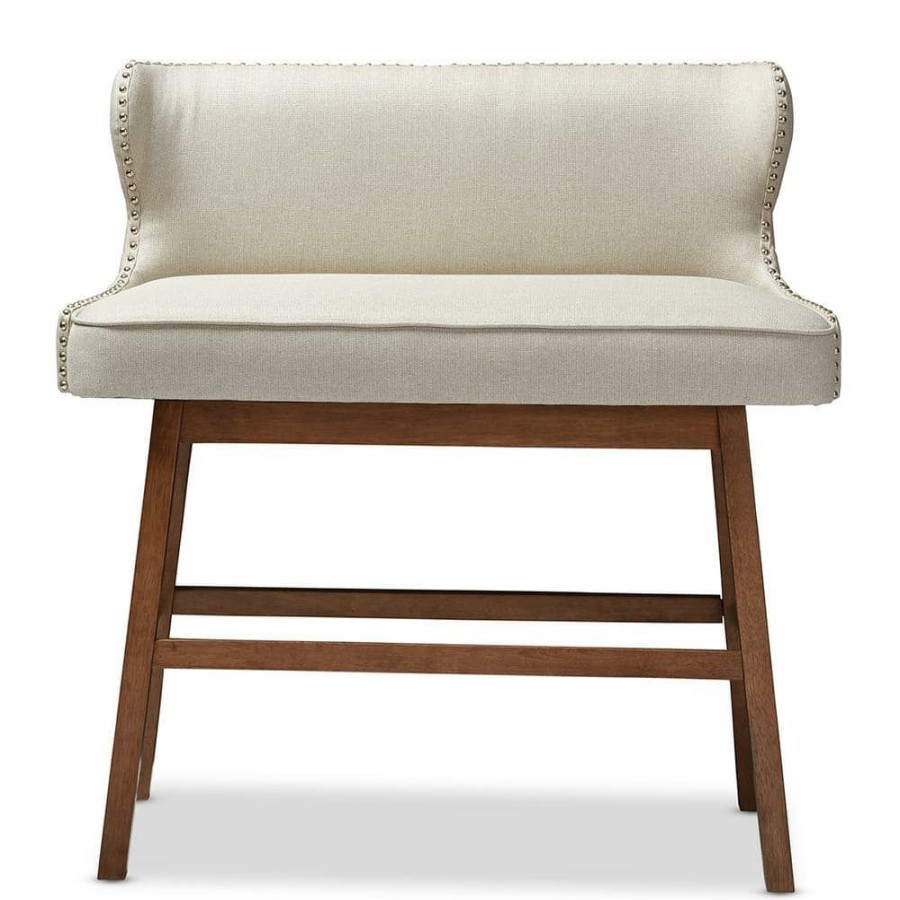 Bedroom Furniture * | Gradisca Beige Fabric Upholstered Bar Bench By Baxton Studio