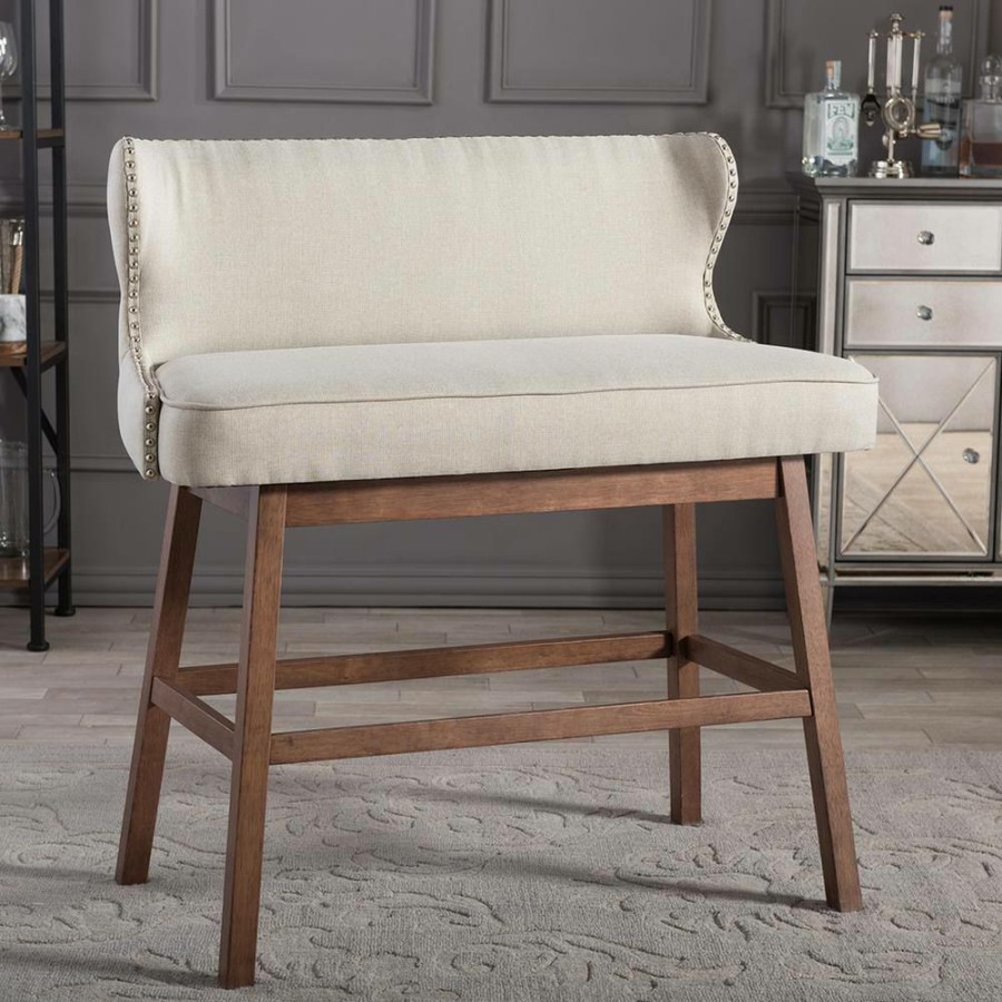 Bedroom Furniture * | Gradisca Beige Fabric Upholstered Bar Bench By Baxton Studio